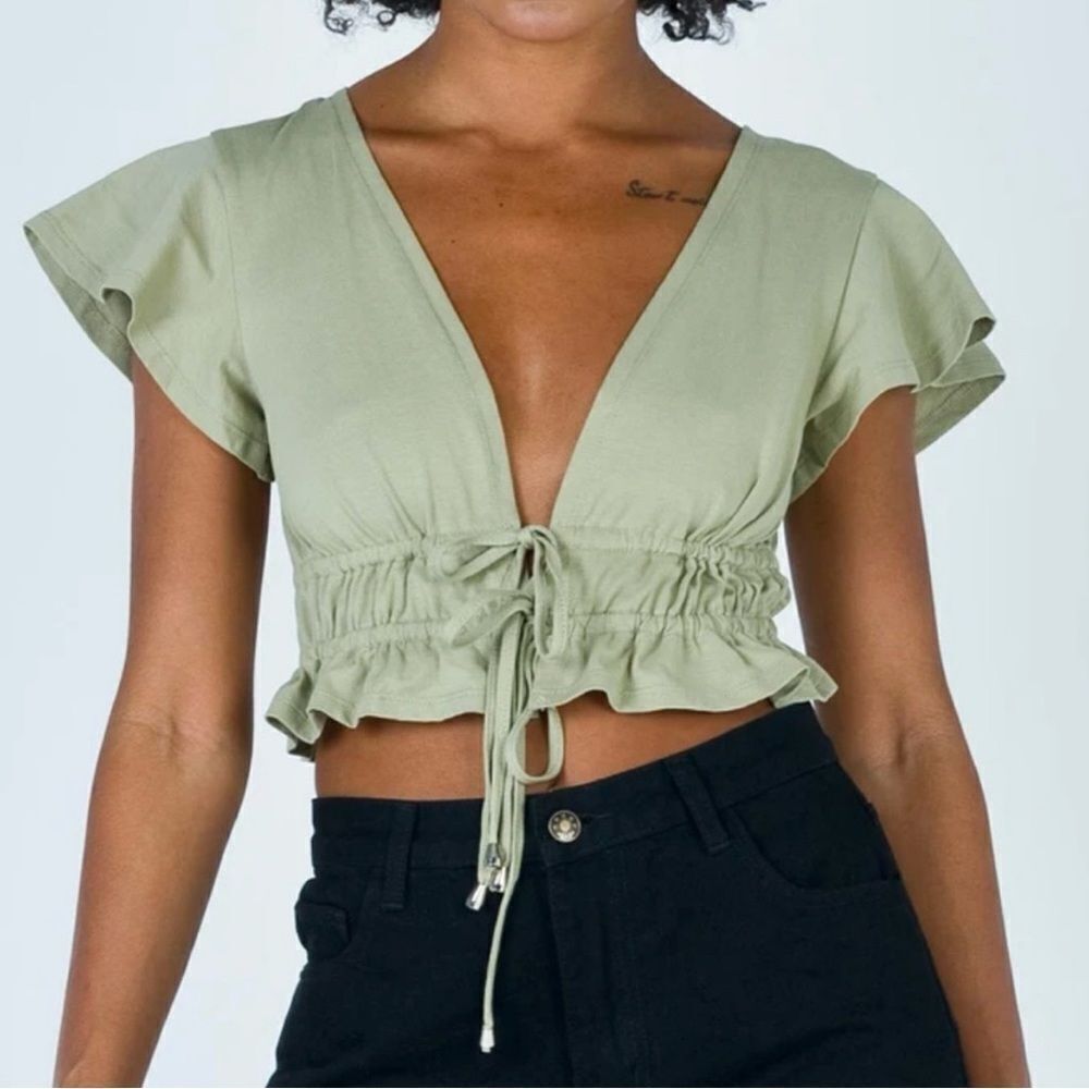 ✨‎ Princess Polly Green Tie Front Crop Top 4
